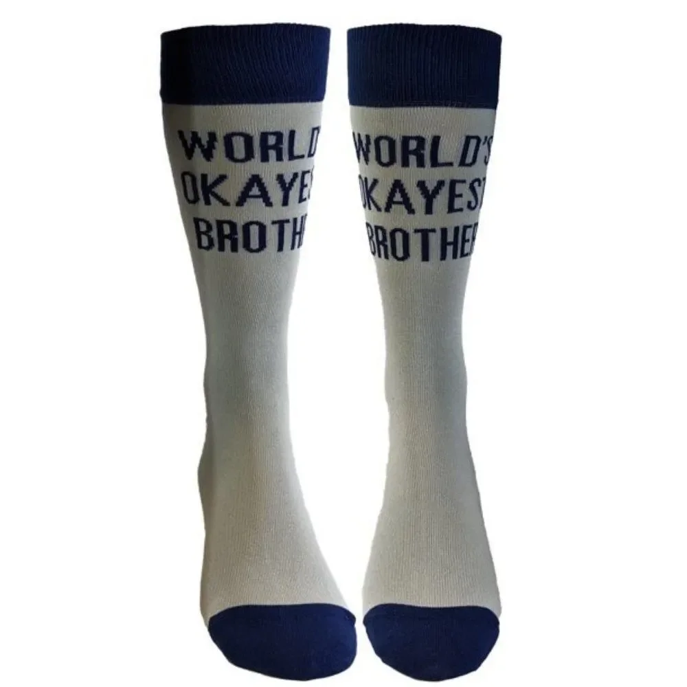 Crazy Dog Men's World's Okayest Brother Navy and LIght Blue Novelty Socks- NIP